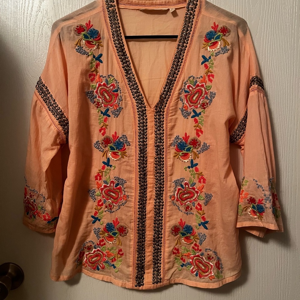 Soft Surroundings Palm Island Embroidered Studded Tunic Size PS - Picture 2 of 11